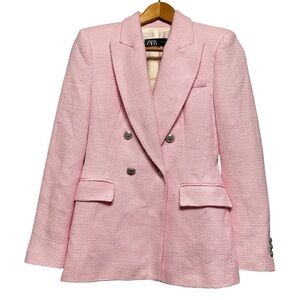 ZARA Blogger Fav Pink Tweed Double Breasted Blazer Jacket Size XS Preppy Office
